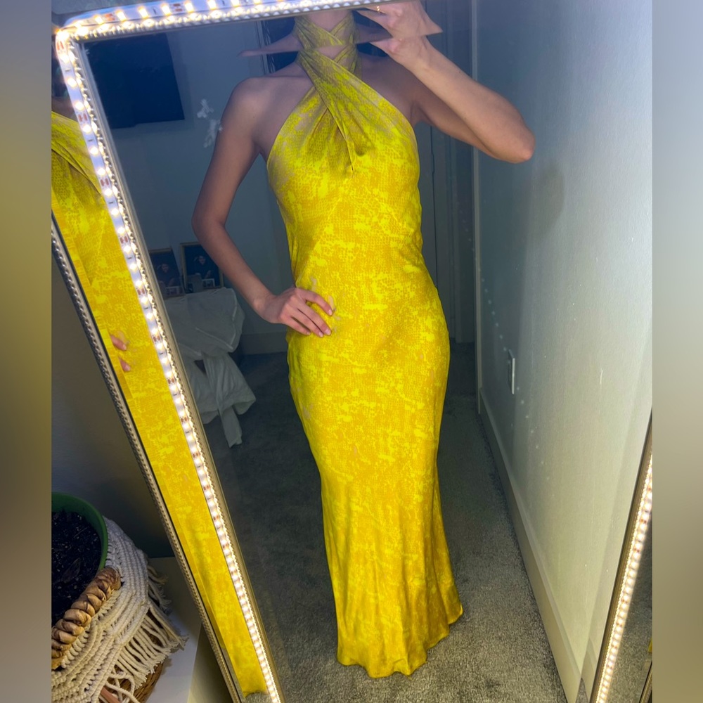 Estee Twist Neck Dress in Lemon Tonic Python Snake - Size 00